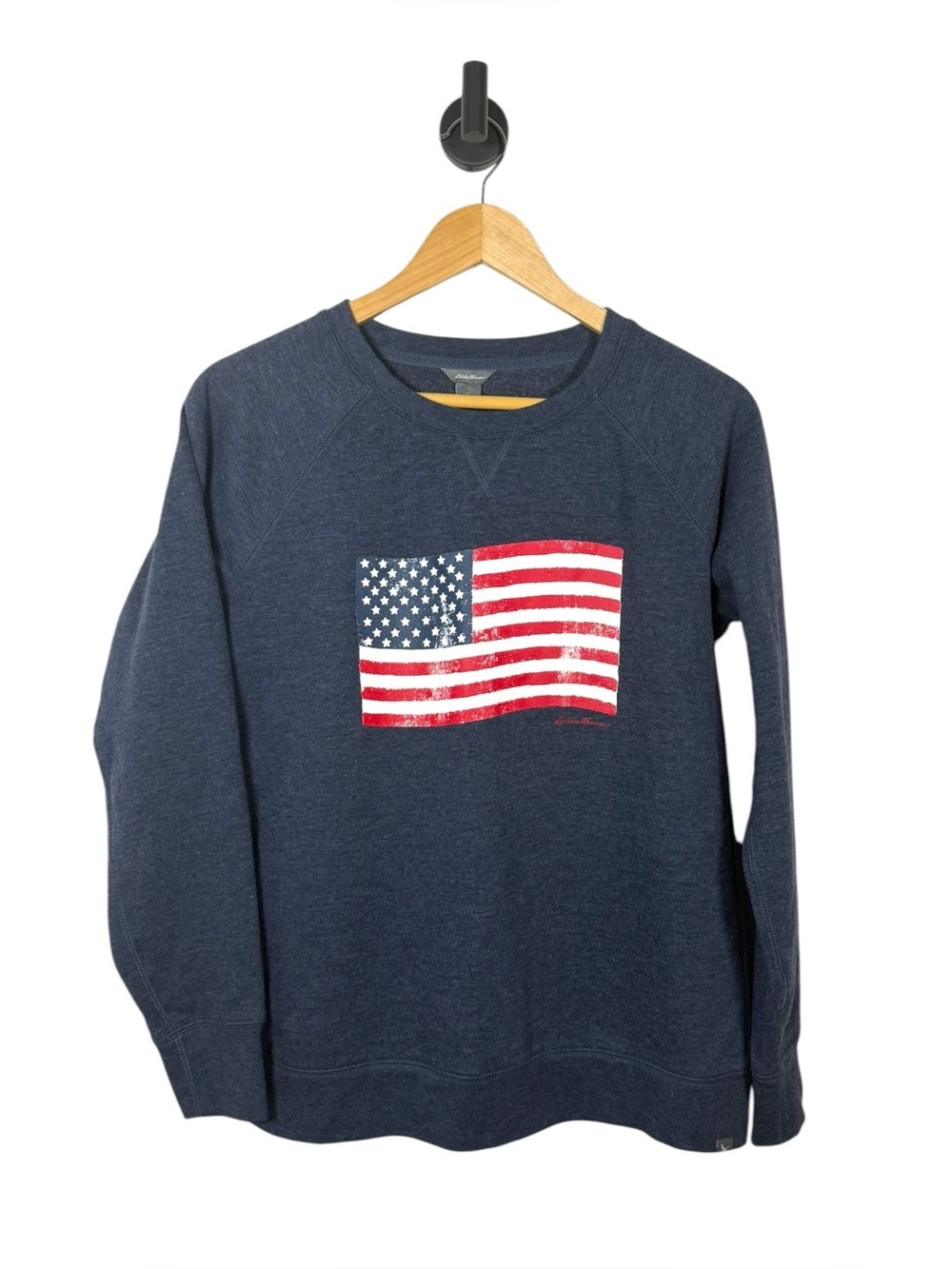 Eddie Bauer American Flag Crewneck Sweatshirt Womens Medium Navy 4th of July